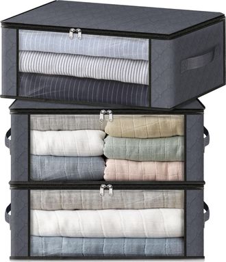 OEM Juego De 3 Cajas De Almacenamiento Plegables Con Amplia Ventana De Visualizaci&oacute;n Y Asas Resistentes Para Armario, Dormitorio De Estudiantes, Almohadas