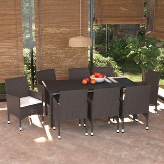 vidaXL Set De Muebles Jard&iacute;n 9 Pzas Con Cojines Rat&aacute;n Sint&eacute;tico Marr&oacute;n Vidaxl