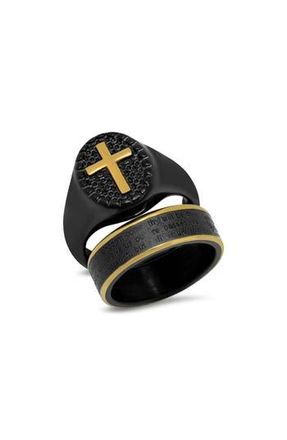 Steeltime Mens Two-Tone Cross Signet Ring in Black at Nordstrom Rack, Size 10