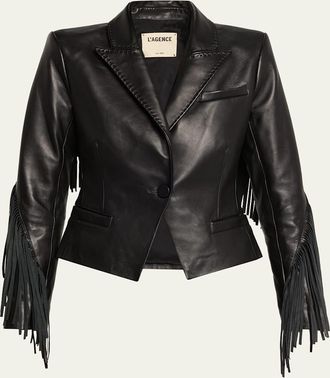 L'agence Vashti Fringed Lambskin Leather Blazer