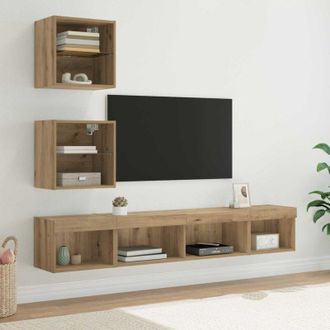 vidaXL vidaXL Unit&agrave; a muro per TV con LED con led 5 pcs Rovere artigianale