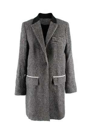 Paco Rabanne Grey Alpaca Blend Houndstooth Coat Size XS
