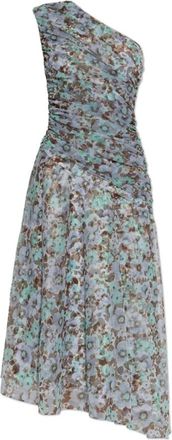 Tory Burch Kleedjes, Dames, Blauw, M, Polyester, Jurk met &eacute;&eacute;n schouder en print