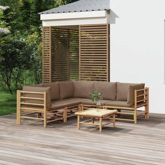 vidaXL Set De Muebles De Jard&iacute;n 6 Piezas Bamb&uacute; Con Cojines Gris Taup&eacute; Vidaxl