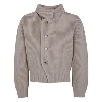 Dries Van Noten Gebreide Cardigan met Hoge Hals en Knopen - Dames - Truien - Beige - Maat: L Wol