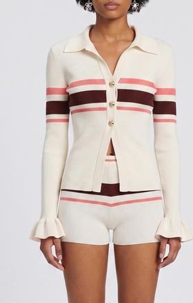 Self Portrait Cardigan a polo in maglia di viscosa a righe Self-Portrait