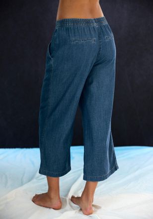 H.I.S Culotte H.I.S, Damen, Gr. 32/34, N-Gr, jeansblau, Obermaterial: 65% Lyocell, 35% Baumwolle, unifarben, Basic, figurumspielend ca. Mitte Wade, Hosen Cu