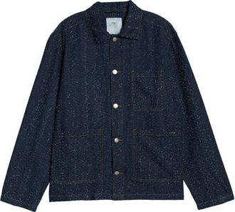 Percival Parsons Thread Detail Denim Jacket in Blue at Nordstrom, Size Xx-Large