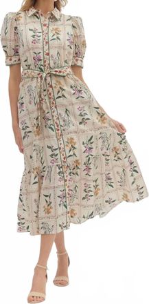 Entro Womens Amaya Floral Print Short Puff Sleeve Midi Dress In Beige