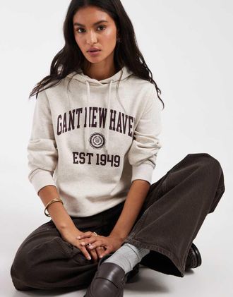 GANT Felpa con cappuccio stile college &eacute;cru con logo-Bianco