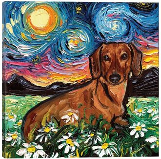iCanvas Icanvas Daisy Dachshund Night By Aja Trier Wall Art