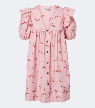 Ganni Floral ruffled cotton-blend poplin minidress