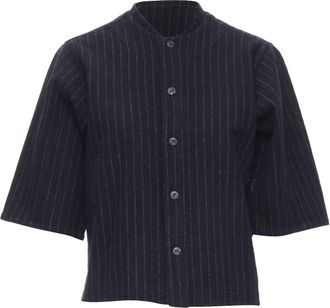 Comme Des Gar&ccedil;ons Comme des Garcons navy blue pinstripe wool baseball shirt