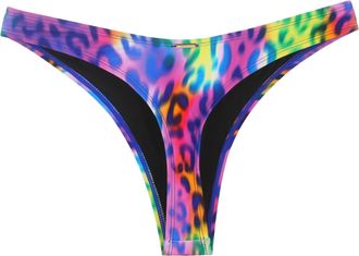 Relleciga Womens Thong Bikini Bottom, Purple Leopard, Large