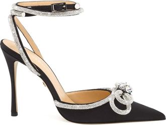 Mach & Mach Zwarte Satijnen Hoge Hakken Dubbele Strik - Dames - Pumps - Zwart - 39 EU - Satijn - Schoenen