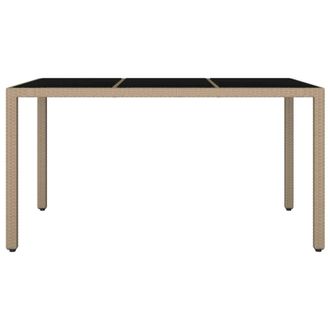 Berkfield Home Garden Table with Glass Top Beige Poly Rattan&Tempered Glass