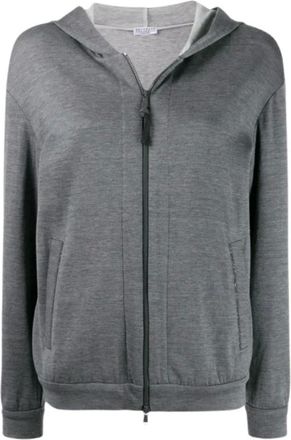Brunello Cucinelli Felpa con cappuccio e zip a maniche lunghe - - Sweatshirts & Hoodies - Donna - Grigio - L