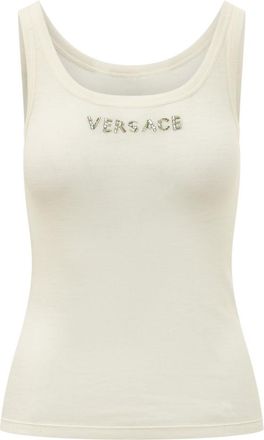 Versace White Logo Scoop Neck Top