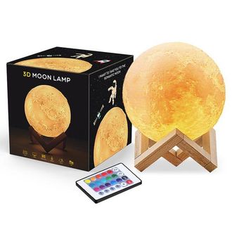 OEM L&aacute;mpara Led Luna 3d, 16 Colores Rgb, Control T&aacute;ctil Y Remoto, Regulable, Luz Nocturna De 15 Cm Con Base De Madera Y Cargador Usb Incluido