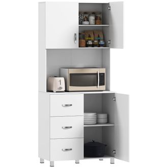 HOMCOM Alacena De Cocina Armario De Cocina Moderno Con 3 Cajones 3 Puertas Y Estantes Ajustables Mueble Auxiliar Para Comedor Sal&oacute;n 80x39,5x183,5 Cm Blanco