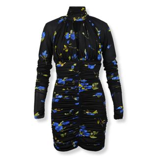 Blumarine Kleedjes, Dames, Veelkleurig, M, Tweed, Rose Print Jersey Jurk Met Cut-out