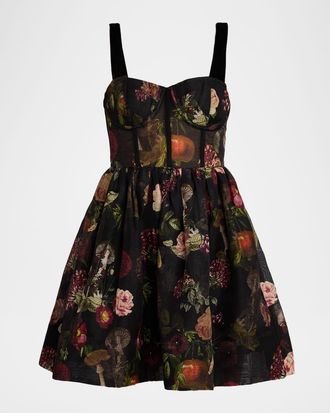 Cara Cara Pheobe Woodland-Print Bustier Mini Dress