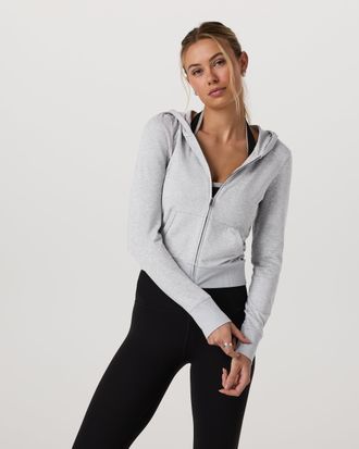 Vuori Clothing Halo Mini Full Zip Hoodie | Pale Grey Heather | XS, Size Extra Small
