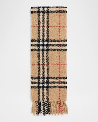 Burberry Mens Check Cashmere Boucl&eacute; Scarf