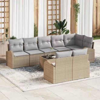 vidaXL Vidaxl - Conjunto De Sof&aacute; De Jard&iacute;n 9 Pcs Beige, Gris Claro Polirat&aacute;n