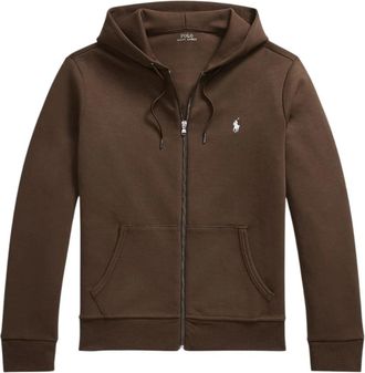 Ralph Lauren Double-Knit Hoodie met Volledige Rits - Heren - Vesten met rits - Bruin - L - Katoen - Hoodies & sweatvesten