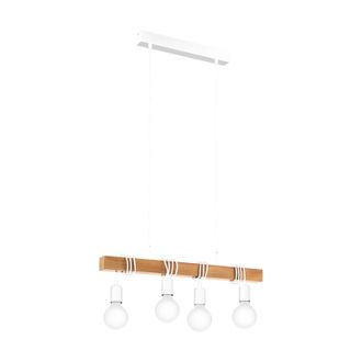 Loops Hanging Ceiling Pendant Light White & Wood 4x E27 Kitchen Island Multi Lamp