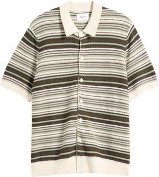 Nn.07 Nolan 6686 Polo Cardigan in Green Stripe at Nordstrom Rack, Size Xx-Large