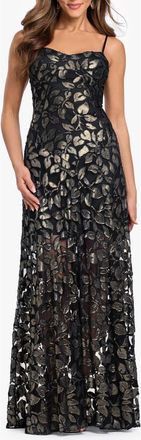 Betsy & Adam Metallic Leaf Burnout Gown in Blk/gold at Nordstrom, Size 10