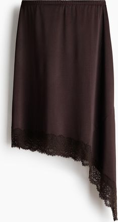 H&M Asymmetrischer Jupe mit Spitzenbesatz - Brown