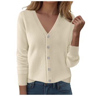 Generic Cardigans for Women UK V Neck Button Down Womens Knit Cardigan, Long Sleeve Soft Sweater with Multiple Colors for Casual, Office, Cardigans for Women 
