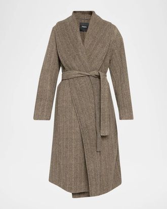 Theory Lux Herringbone Shawl Wrap Coat