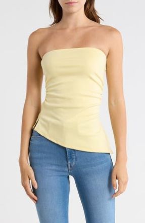 Madden Girl Asymmetric Side Ruched Split Hem Tube Top in Pastel Yellow at Nordstrom Rack, Size X-Large