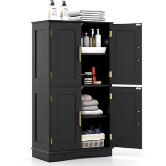 Costway Bathroom Floor Storage Cabinet 110cm Freestanding Pantry Cabinet-Black