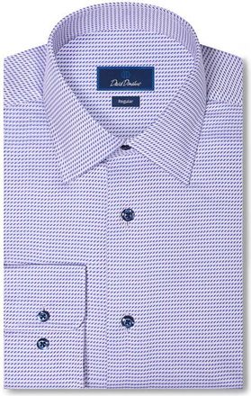 David Donahue Regular Fit Geo Pattern Cotton Dobby Dress Shirt in Lilac/navy at Nordstrom, Size 17.5