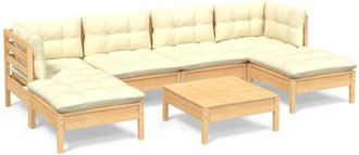 vidaXL Muebles De Jard&iacute;n 7 Piezas Cojines Madera De Pino Color Crema Vidaxl