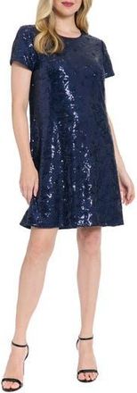 London Times Triangle Sequin Shift Dress in Navy/Navy at Nordstrom Rack, Size 14