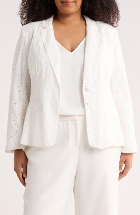 CeCe by Cynthia Steffe Eyelet Lace Blazer in Ultra White at Nordstrom, Size 16W
