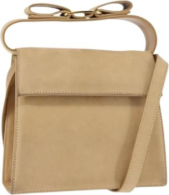 Ferragamo Pre-owned Shoulder Bags, female, Beige, Size: ONE SIZE Pre-owned Suede Shoulder Bag