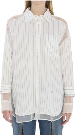 Jean Paul Gaultier Gestreepte Shirt met Transparante Inzetstukken - Dames - Overhemden - Wit - XS - Katoen - Overhemden