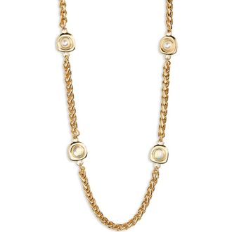 Nordstrom Rack Faux Pearl Station Long Necklace in Clear- White- Gold at Nordstrom Rack