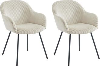 Vente-Unique Sedia con braccioli in Velluto a coste e Metallo Nero Beige - Lotto di 2 - MARENZIA