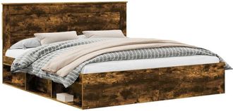vidaXL Estructura De Cama Con Cabecera Roble Ahumado 180 X 200 Cm Vidaxl