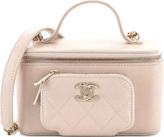 Chanel Business Affinity Top Handle Vanity Case with Chain Quilted Caviar Small satchel - Beige