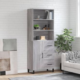 vidaXL Vidaxl - Aparador Alto Madera Contrachapada Gris Sonoma 69,5x34x180 Cm