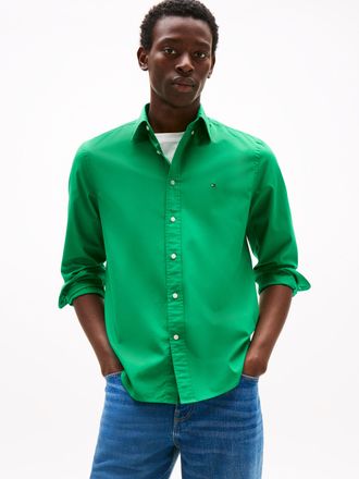 Tommy Hilfiger FLEX POPLIN SOLID unifarben, klassisch, regular fit, Baumwolle, Button-down-Kragen